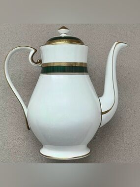 Vintage Aynsley Bone China Coffee Teapot White/Green/Gold VTG Grannycore Grandma